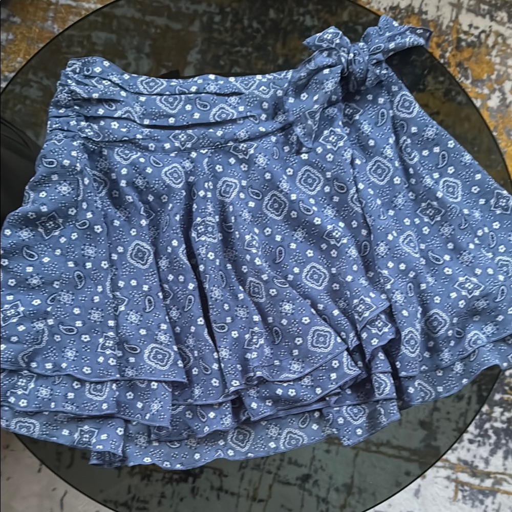 Aerie Blue Wrap Mini Skirt with Tiered Tie Front